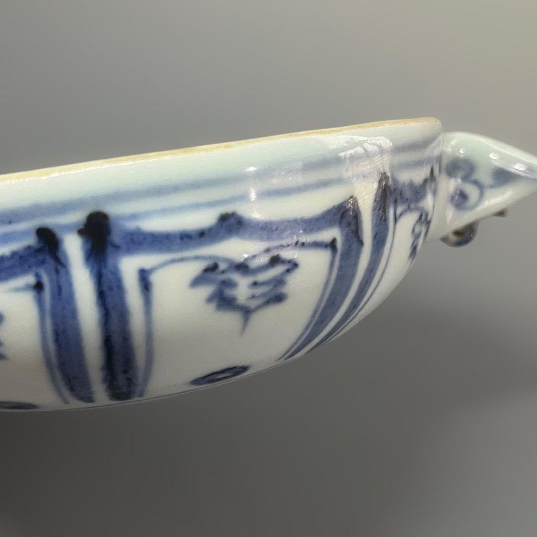 唐物 青花藻魚紋片口水洗 元時代 景徳鎮 染付 中国美術 古玩 SH25