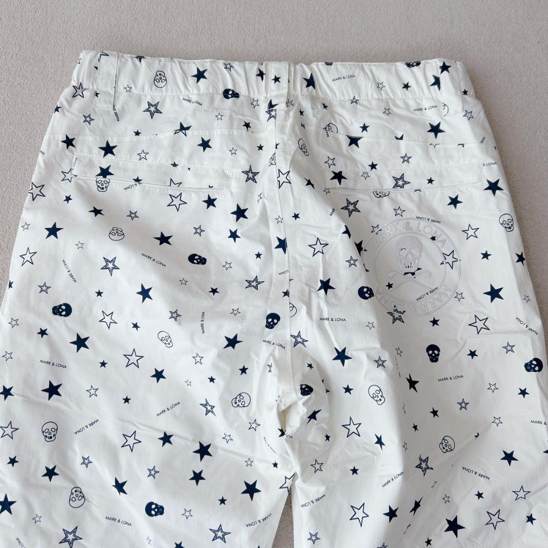 美品✨ マークアンドロナ　スカルロゴ　総柄　ゴルフパンツ　ホワイト　L