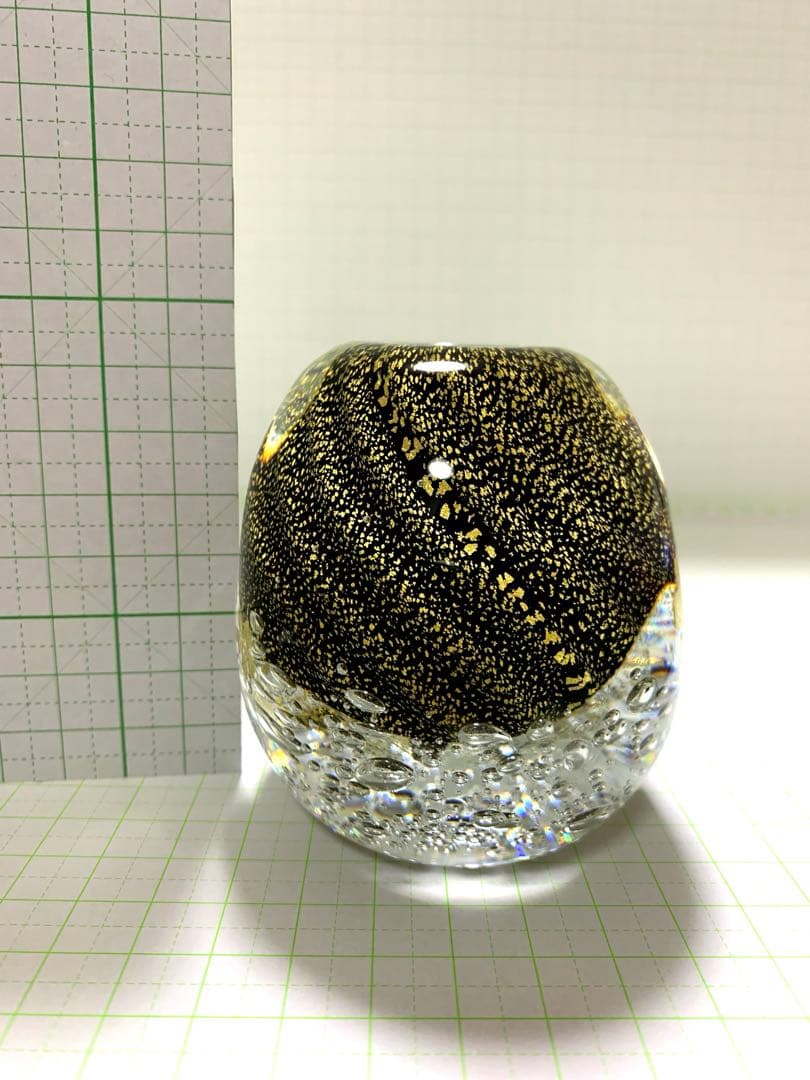 美品　黒木国昭　花器　桜流し　桜雨　金彩銀彩　クリスタル　花瓶　置物