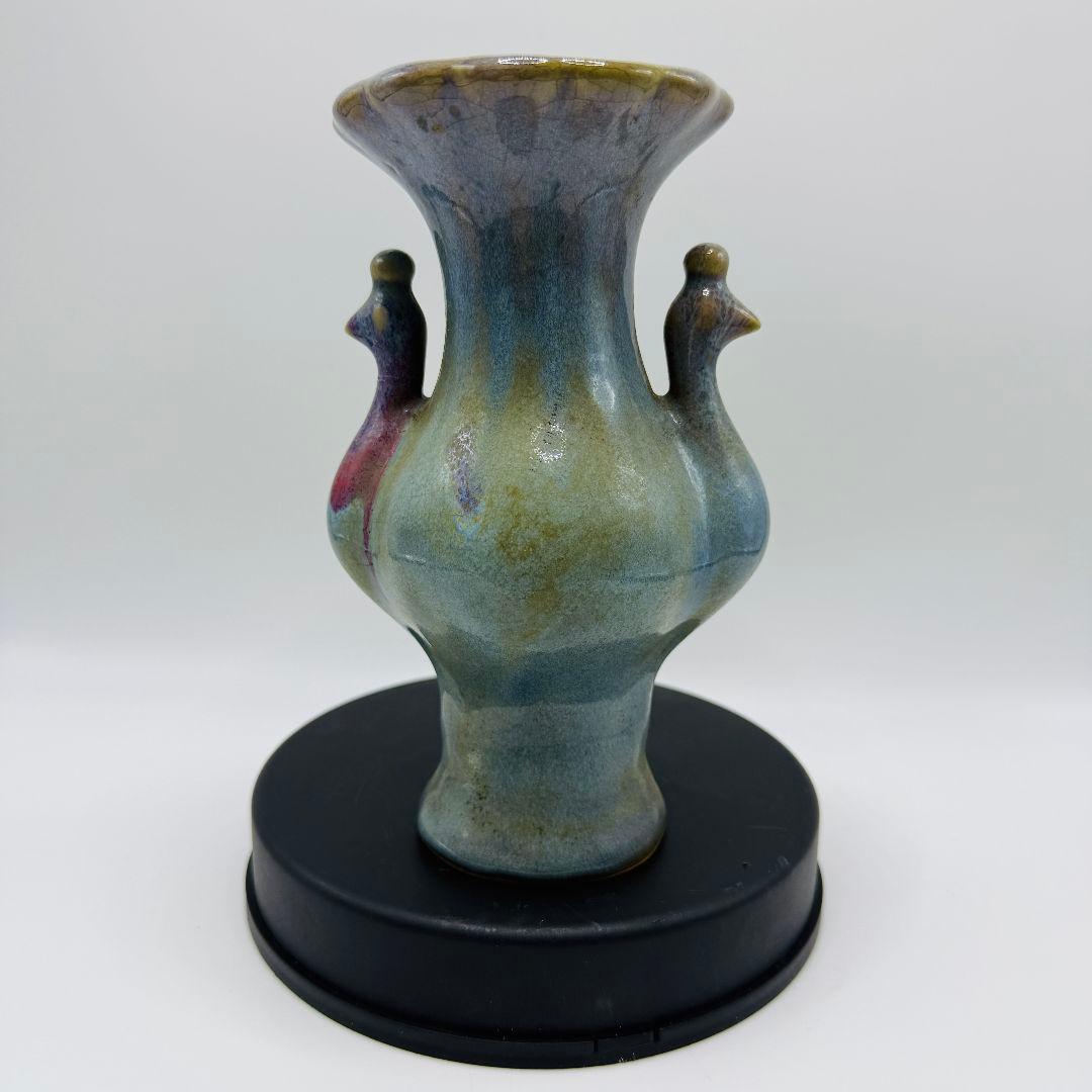 L108 磁器窯変掛紅花口孔雀花瓶