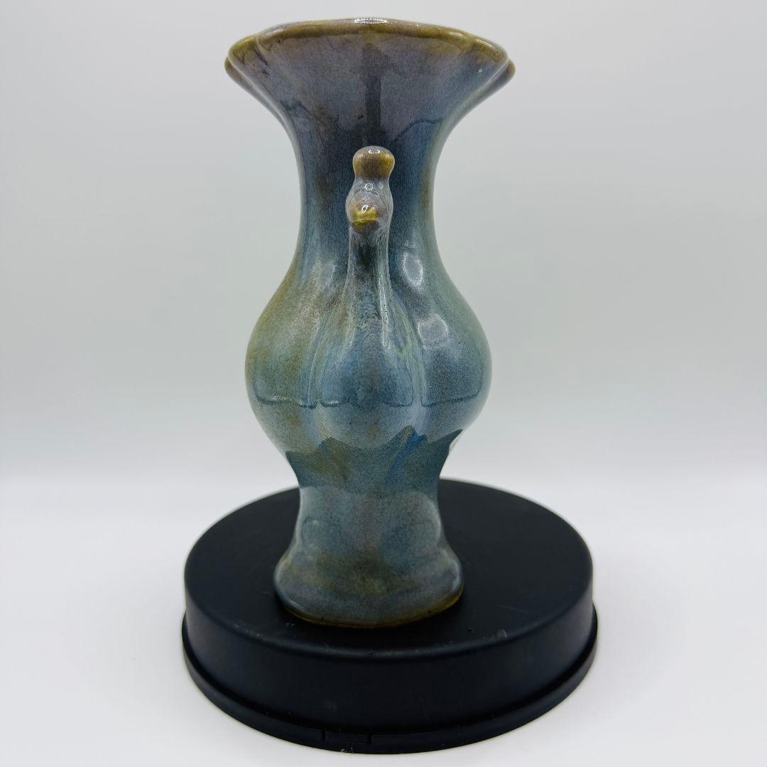 L108 磁器窯変掛紅花口孔雀花瓶