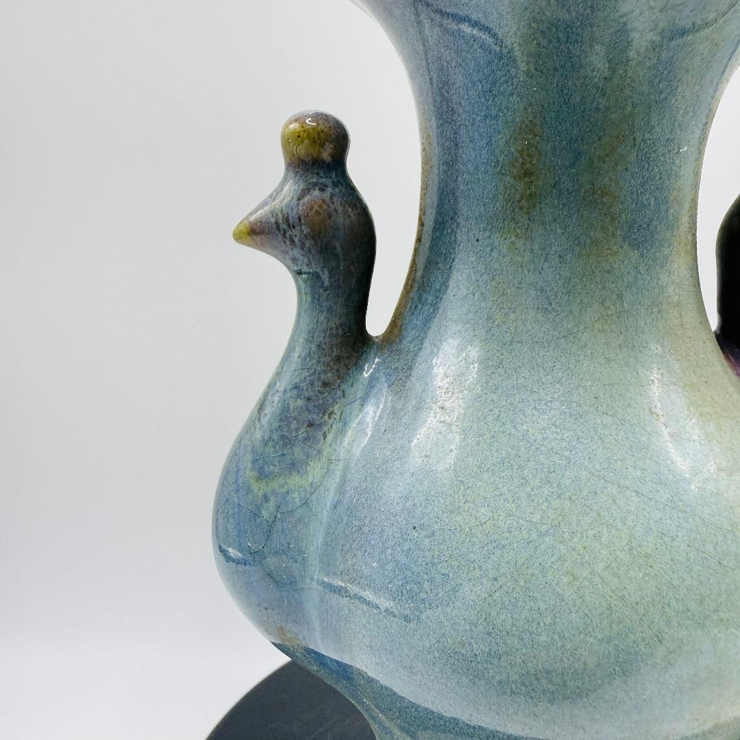 L108 磁器窯変掛紅花口孔雀花瓶