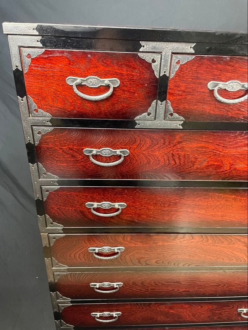 民芸調 時代箪笥 和箪 高さ約140cm 2分割 和家具 7段 収納 物入 木製