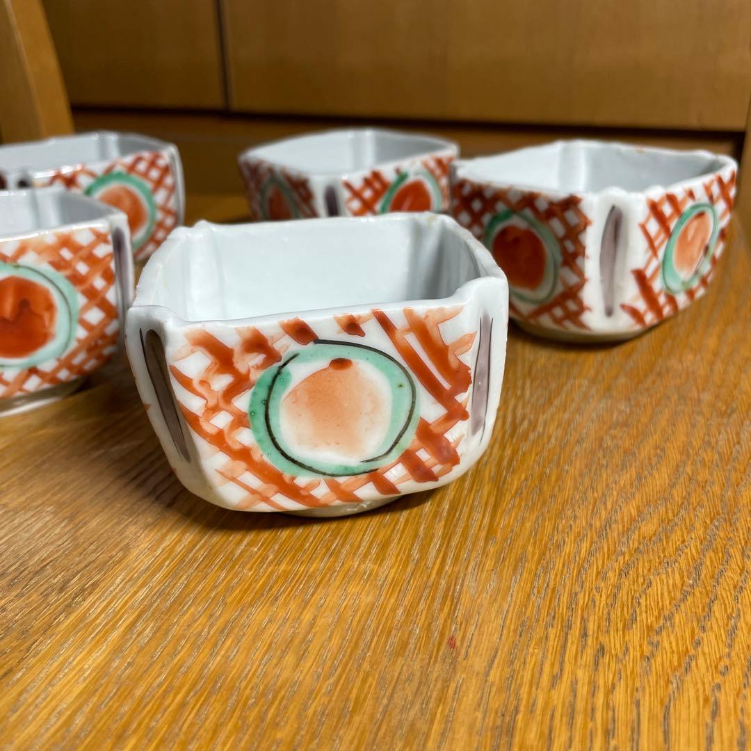 須田菁華　赤絵丸紋向付五客　箱なし