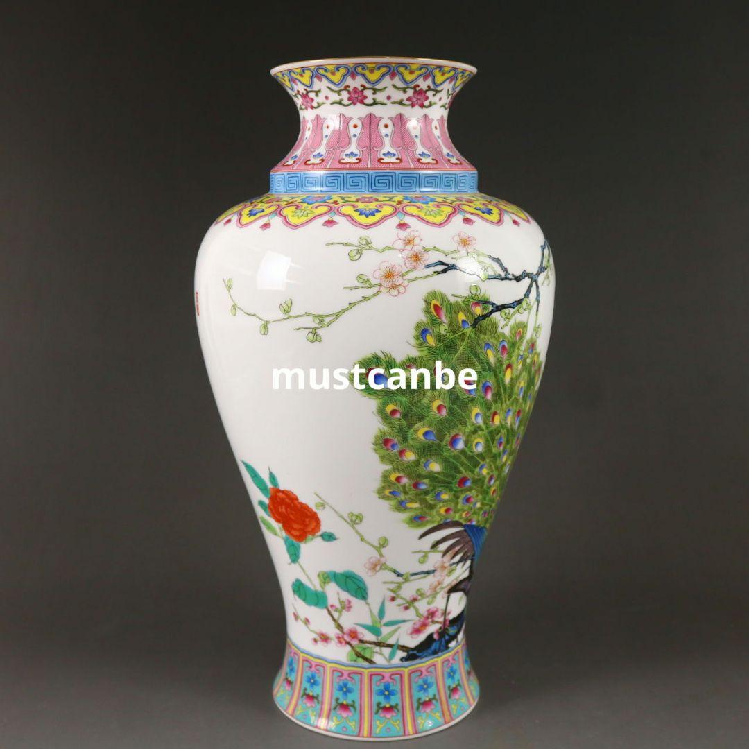 景徳鎮薄胎蒔金パステル孔雀瓶 陶磁器 装飾品 現代工芸 品美術品 置物