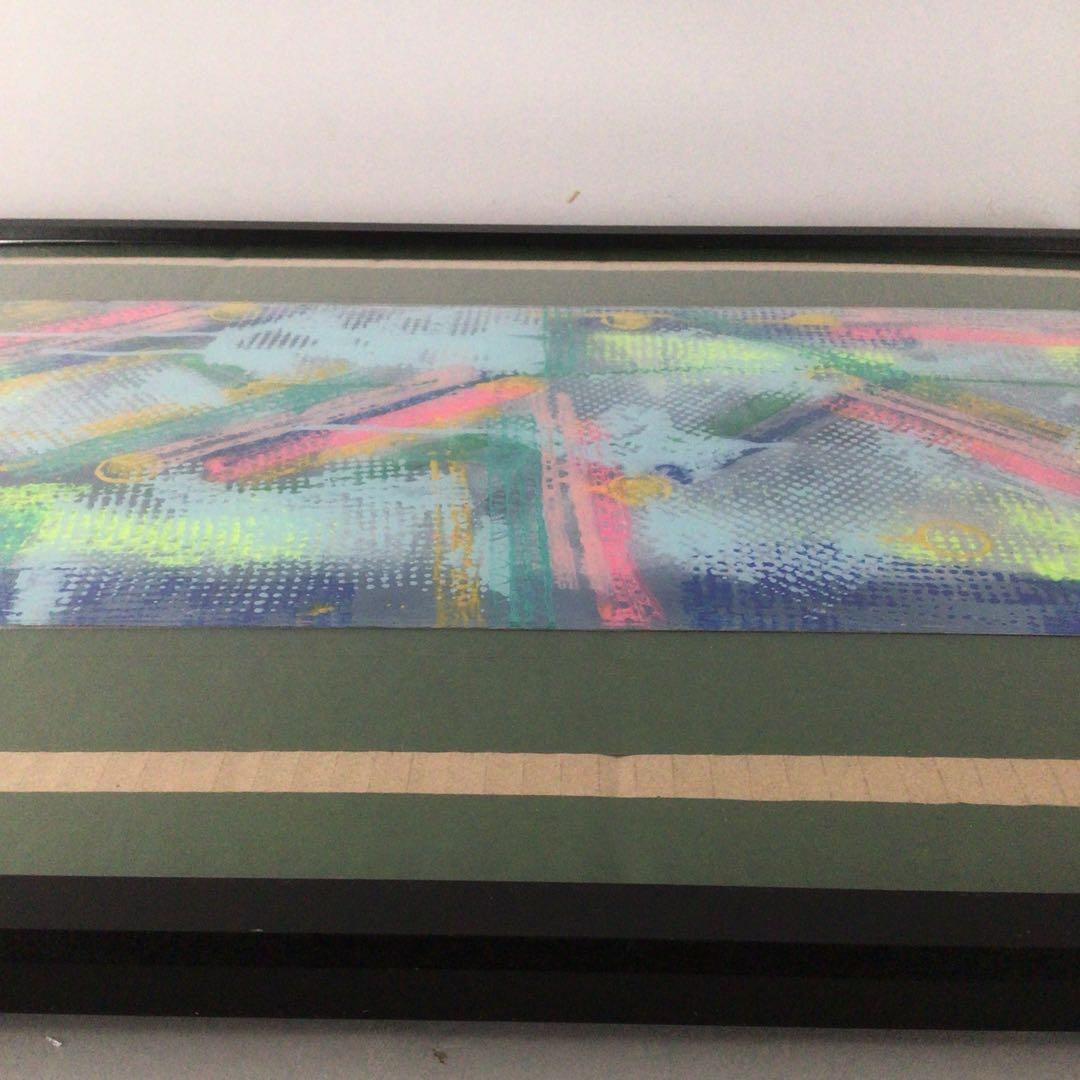 No3651 額装　作者不詳　抽象画　ガラス絵　紙箱付　絵画　アート　送料無料