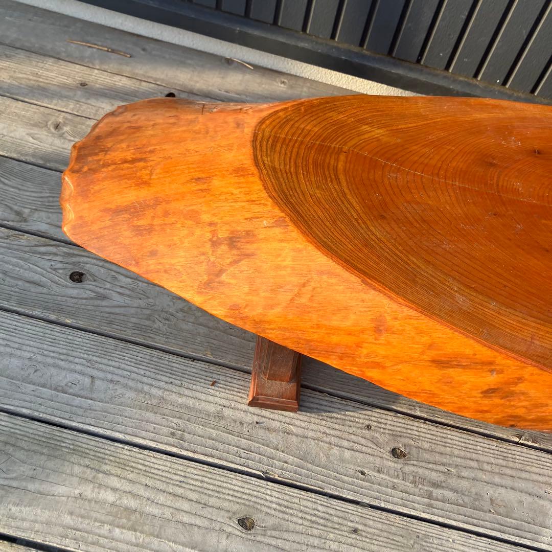 ①昭和レトロ 木製 天然木 欅材 一枚板 脚付き 座卓 センターテーブル 楕円形