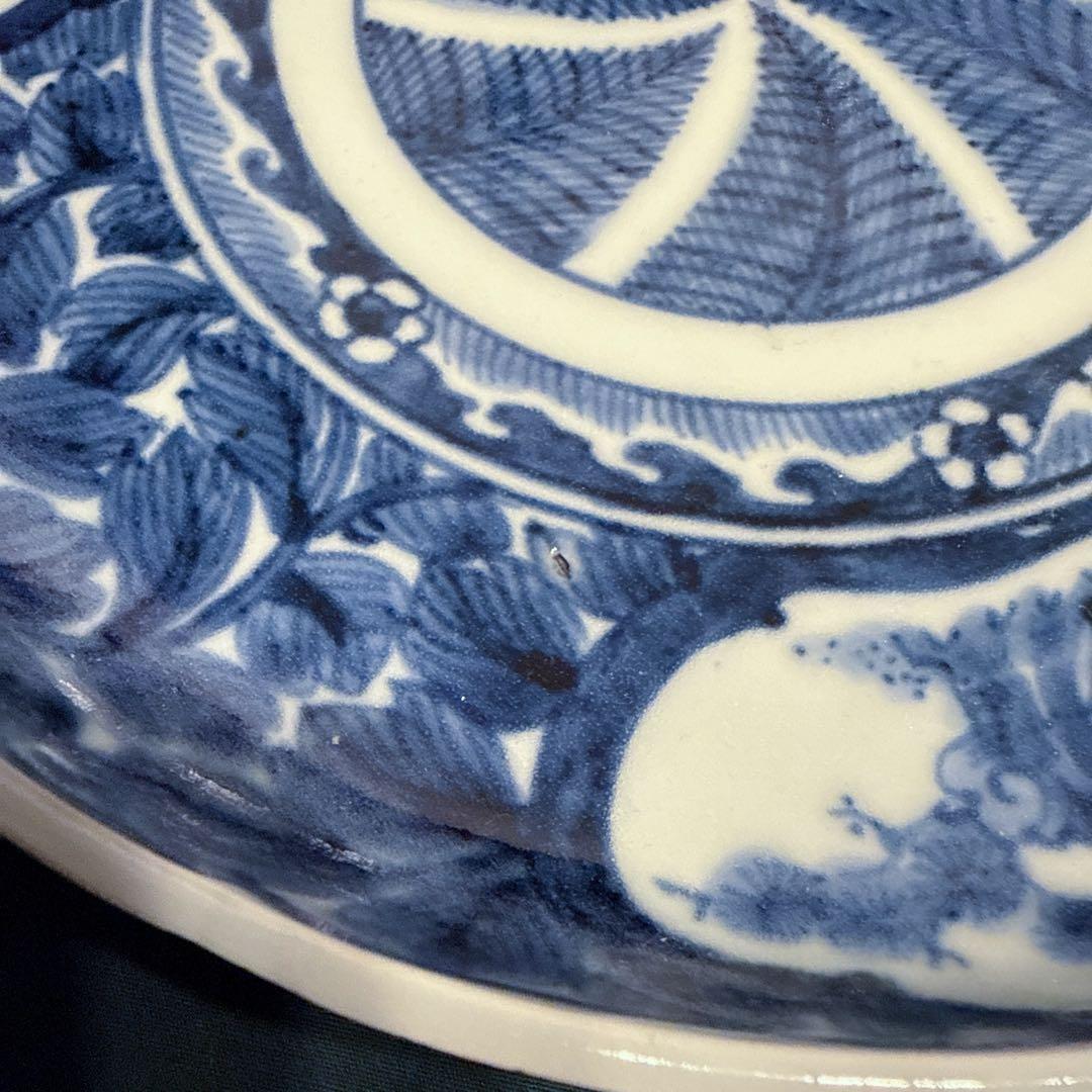 古伊万里　染付　窓絵松竹梅　草唐草　7寸皿