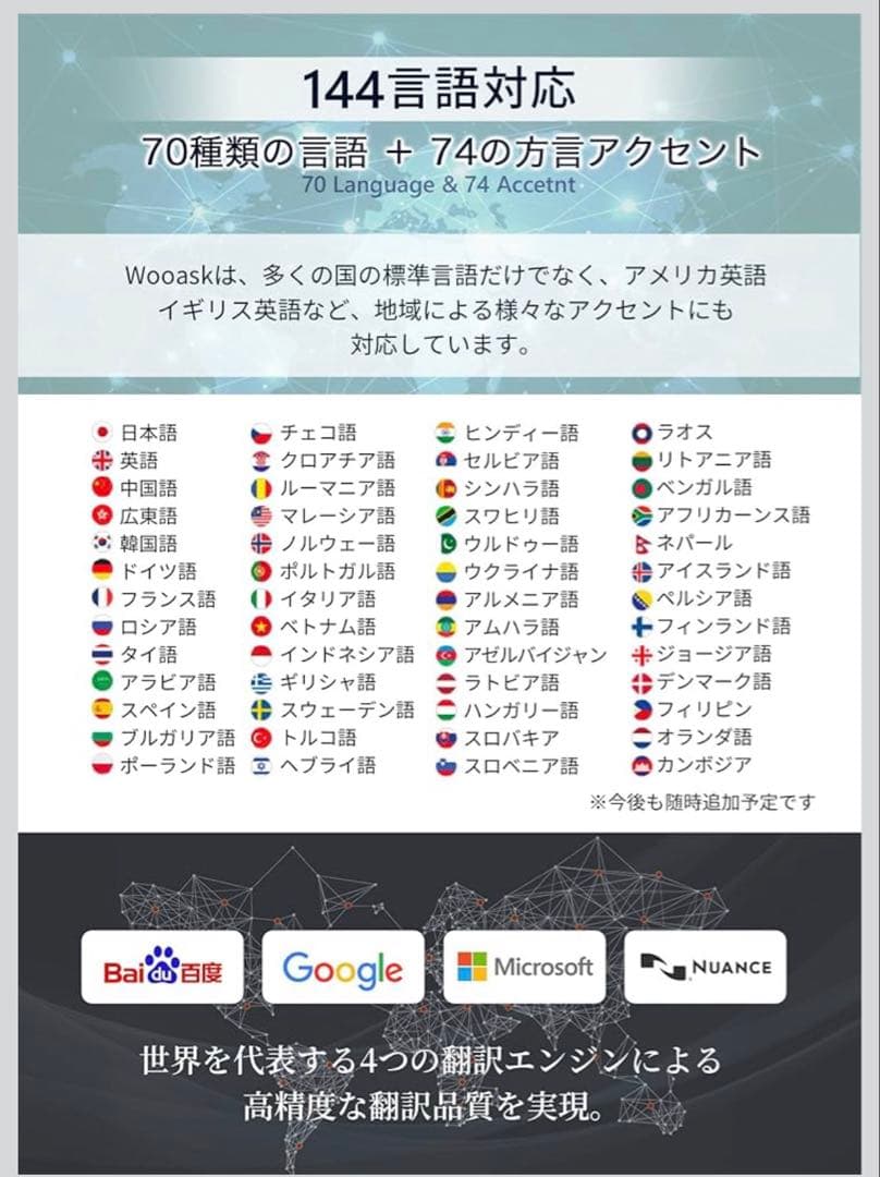 Wooask W12翻訳機音声翻訳機SIM不要/追加料金不要/オフライン翻訳対応