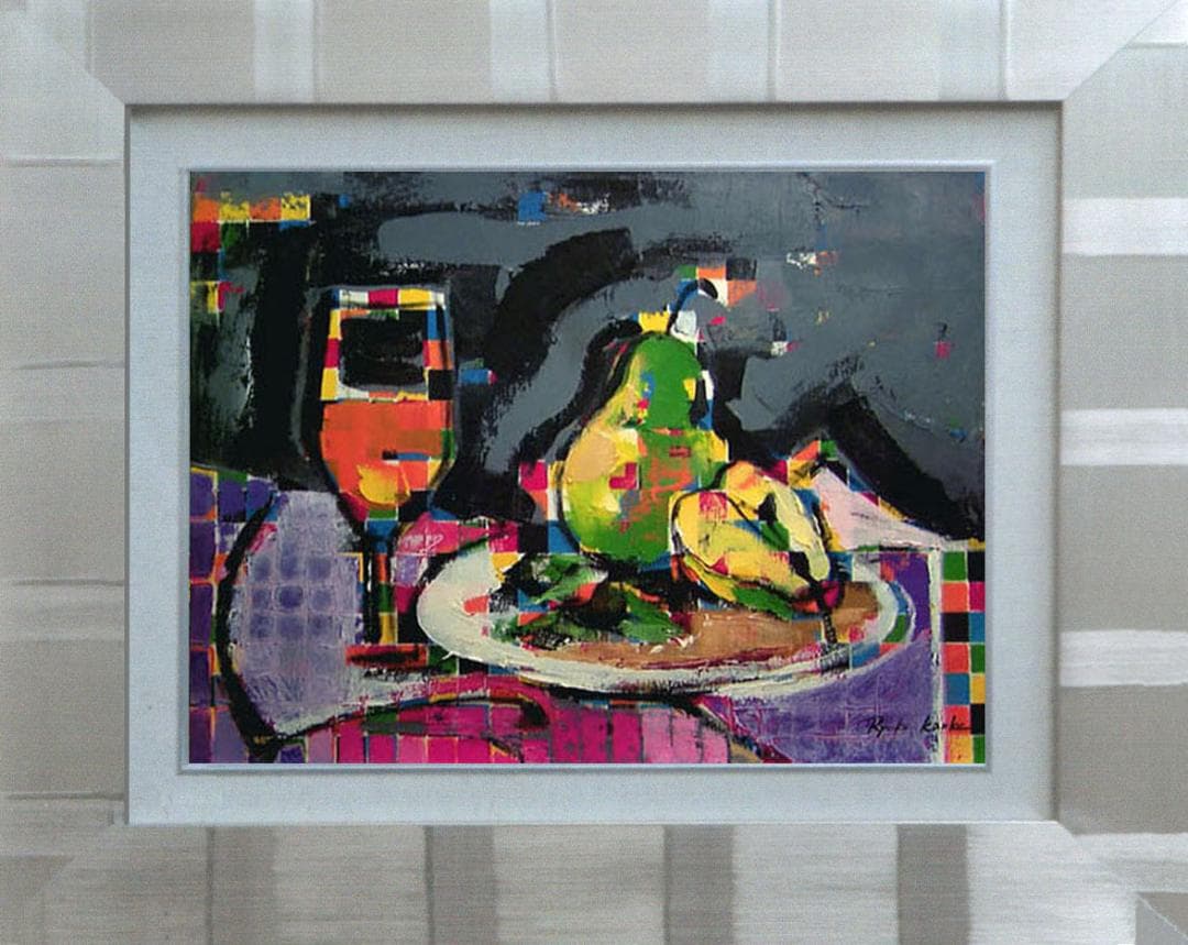 油絵 菅家令子 絵 絵画インテリア額付(黒) uF6-062204 静物 ワイン