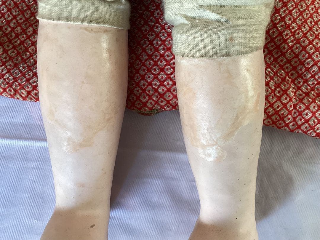 ヴィンテージ市松人形 徳光斎　約40cm 花柄着物　吹子付き　人毛　ガラス眼