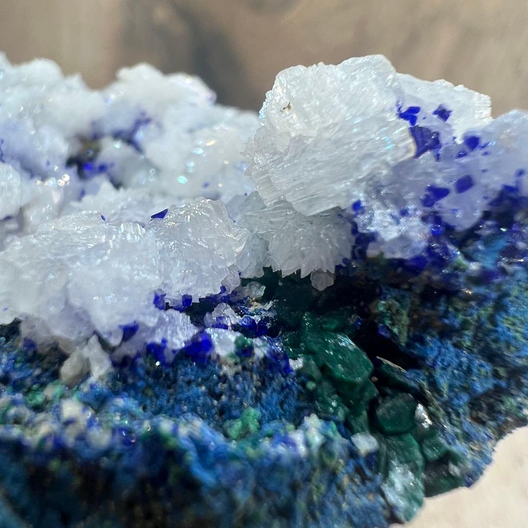 4種共生 スノーフレークセルサイト ダイオプテーズ アズライト 鉱物 標本 原石