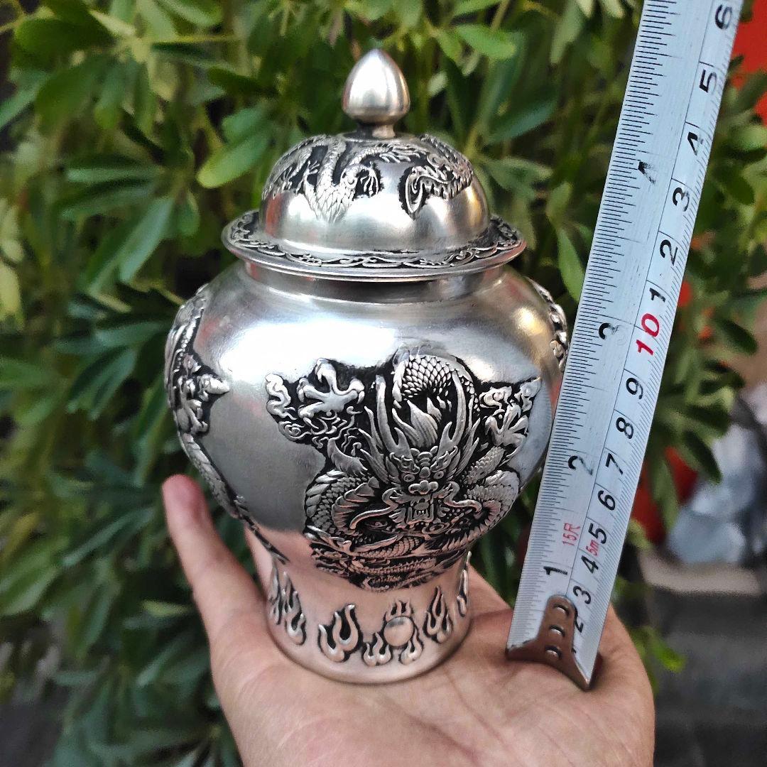 銅 細 工レリーフ龍鳳将軍缶 茶缶茶道具 工芸品 美術品 置物