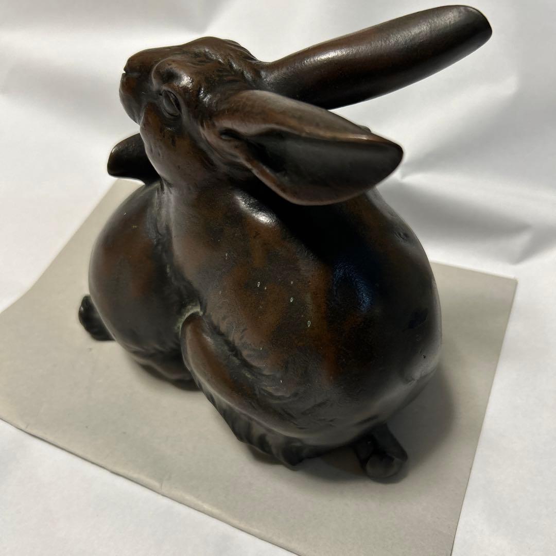 兎 うさぎ 金工 唐金？ 文鎮 干支 置物 オブジェ