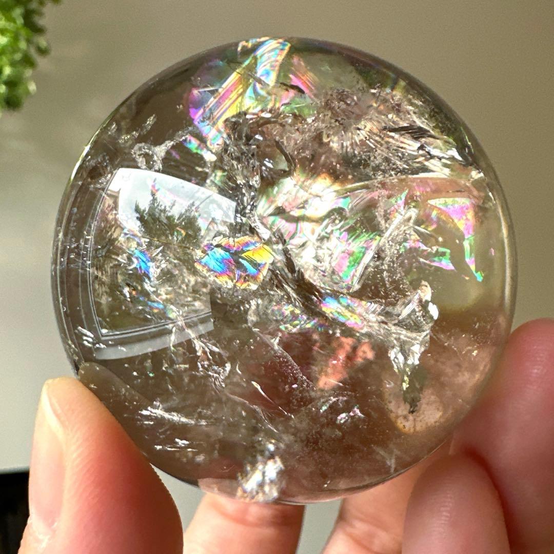 スモーキールチル　高品質　全面虹　ゴールドルチル　スモーキー　スフィア