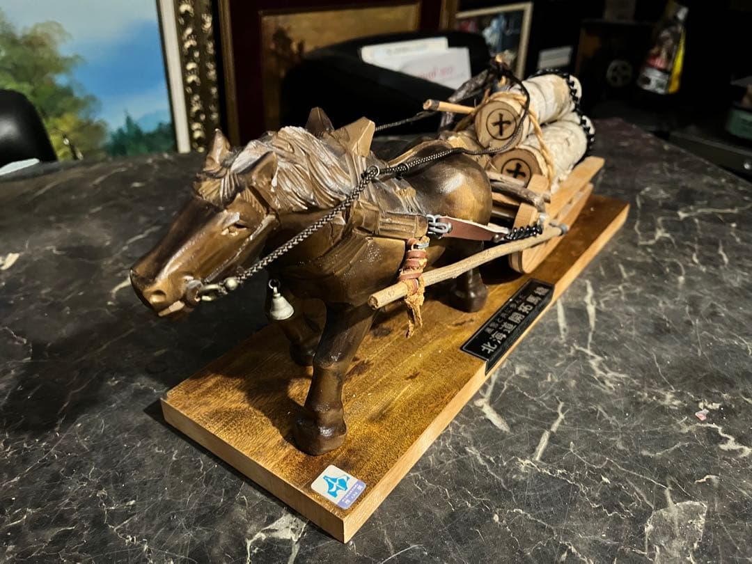 木彫り　馬そり、北海道開拓馬橇　 優良工芸品、風雪と共に歩んだ北海道開拓馬橇