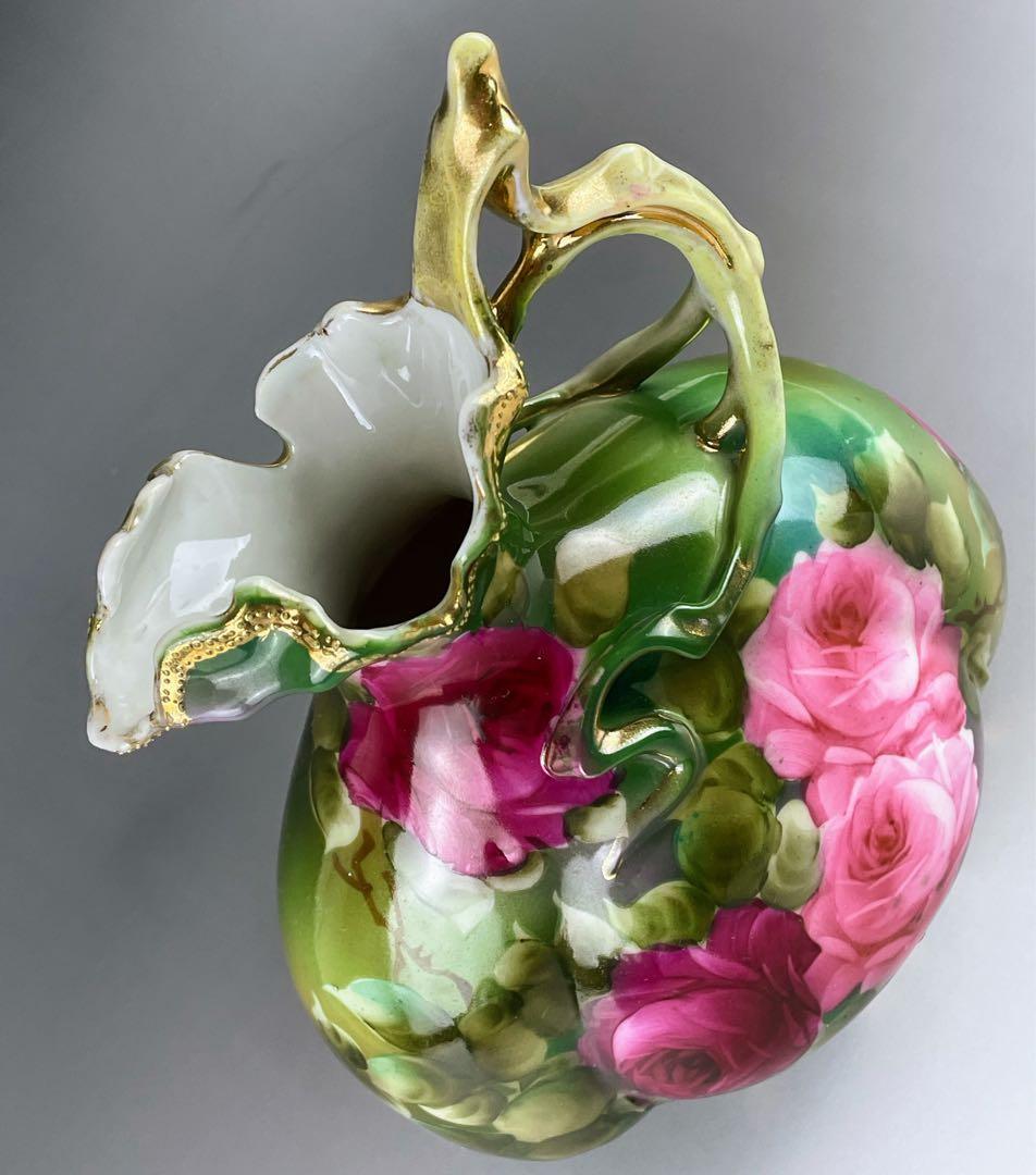 【美品】オールドノリタケ 22.8㎝ 薔薇文花瓶 金彩 バラ図 ばら 水差し