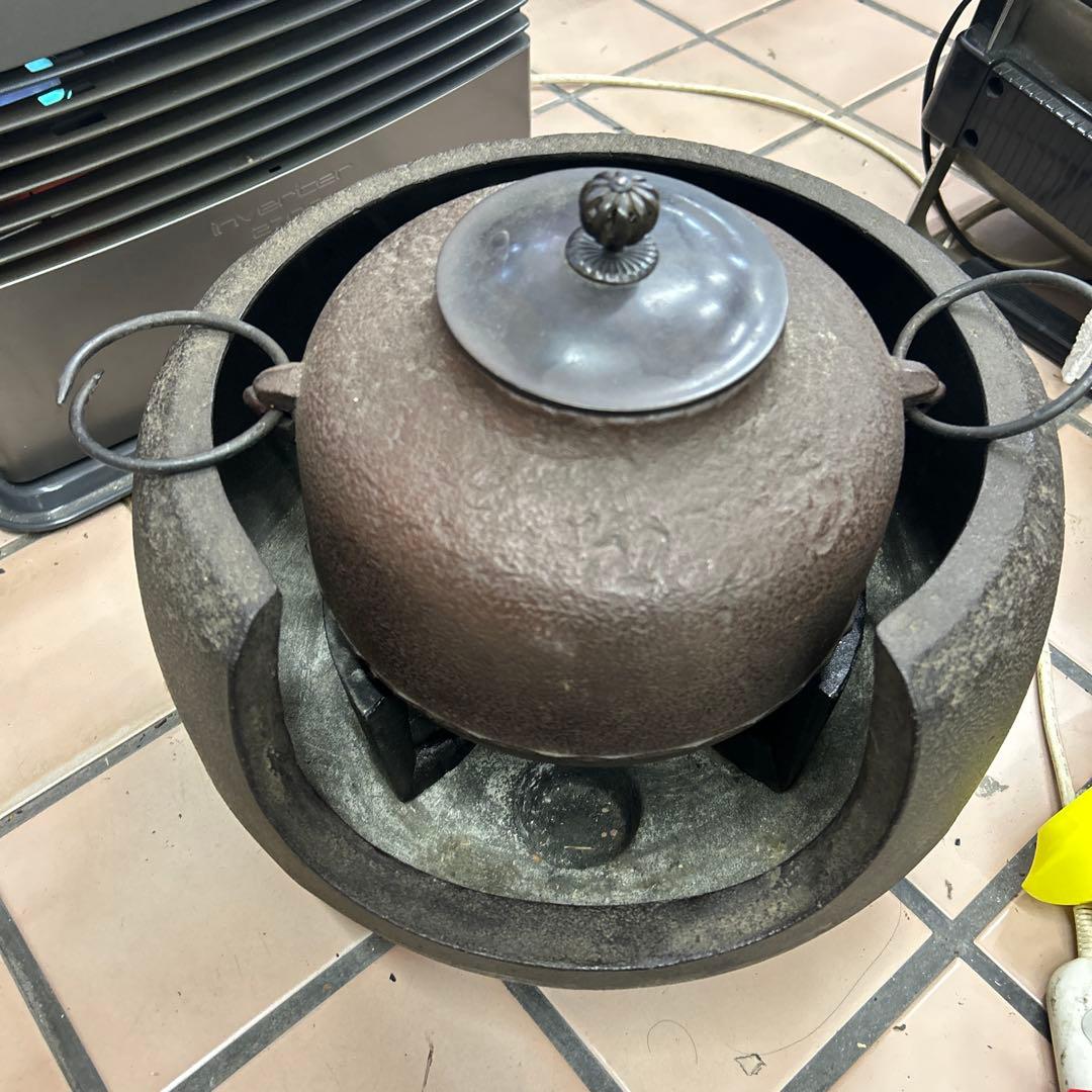 風炉釜茶釜セット 茶道具鉄釜 昭和 レトロ 骨董品　アンティーク
