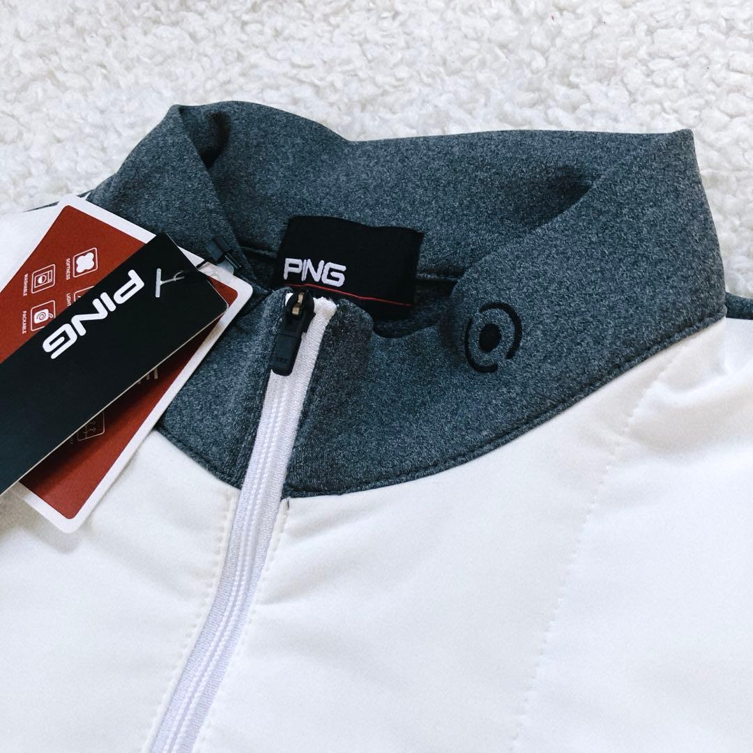 【新品】PING 2024年　キルティング ハーフジップシャツ　ホワイト　3L