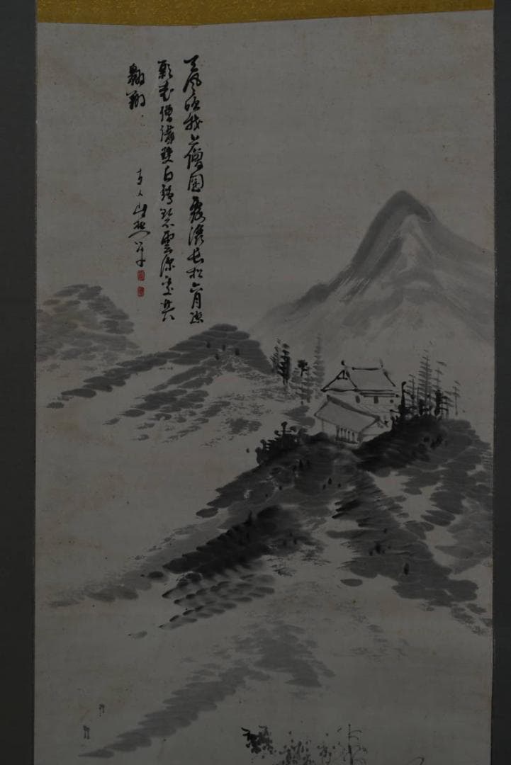 【真作】田能村直入/夏山山水人物画賛/掛軸/名家伝来/AA-473