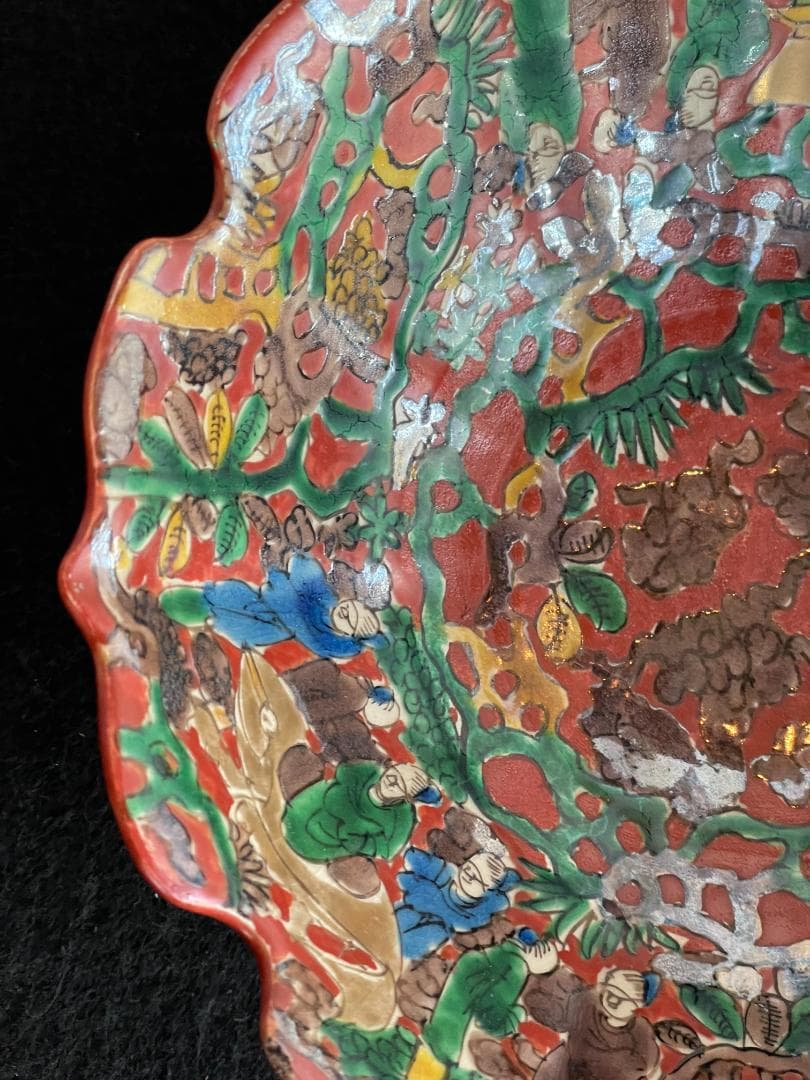 青木木米 赤絵菓子鉢 京焼 共箱 鉢 百寿老人紋 金彩 旧家蔵出 江戸期 美品