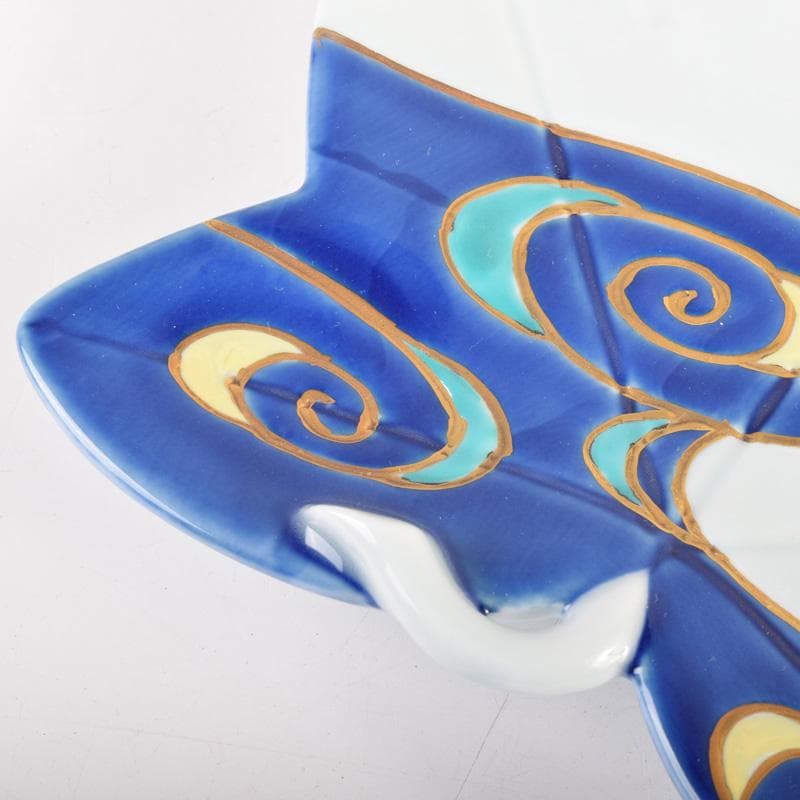 有田焼　富右衛門　色絵金彩　流水絵　葉形皿揃　三客　共布共箱　C7895