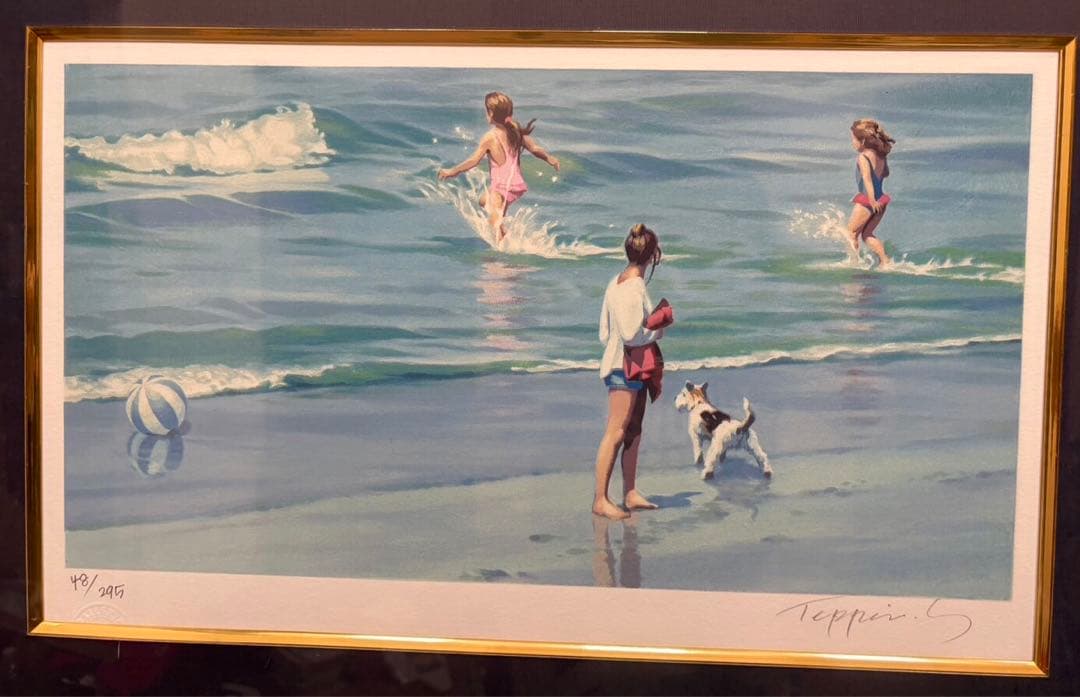 絵画　笹倉鉄平　オステンド浜」シルクスクリーン　48/295