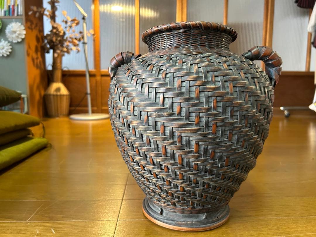 アンティーク 竹製 編み込み花瓶 花器 レトロ雑貨