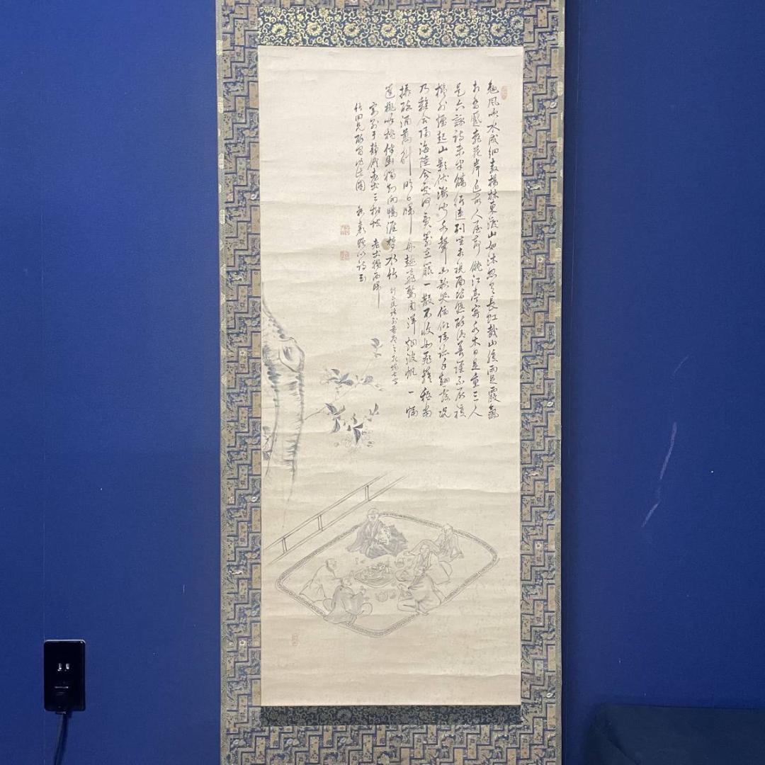 模写/田能村竹田/頼山陽（賛）/宴画賛/人物/布袋屋掛軸A-236