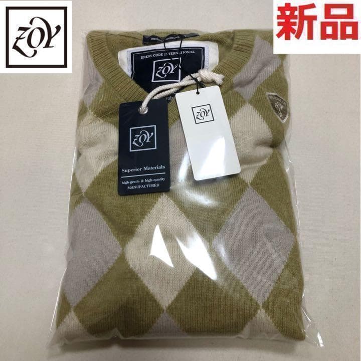 新品未使用 ゾーイ ゴルフ ウール カシミア セーター オリーブ アーガイル