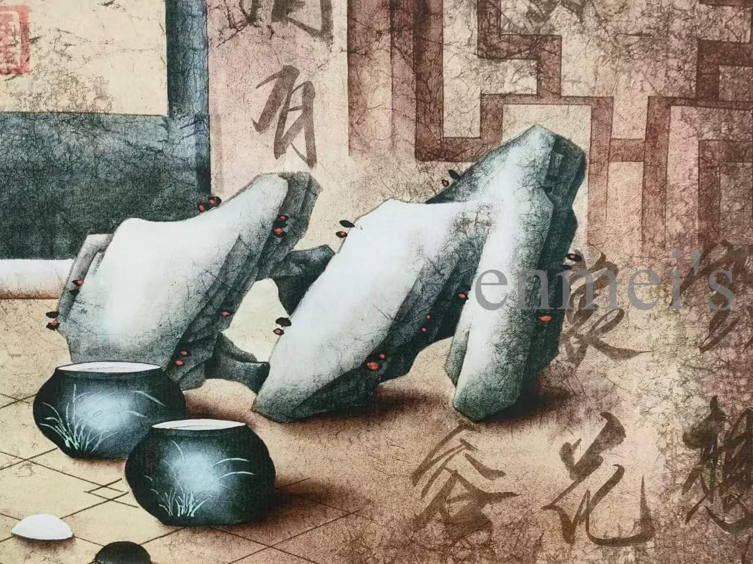 中国古美術 郎世寧作款 福慶如意図 横幅 宣紙 手描き 巻き物 古美味 装飾画