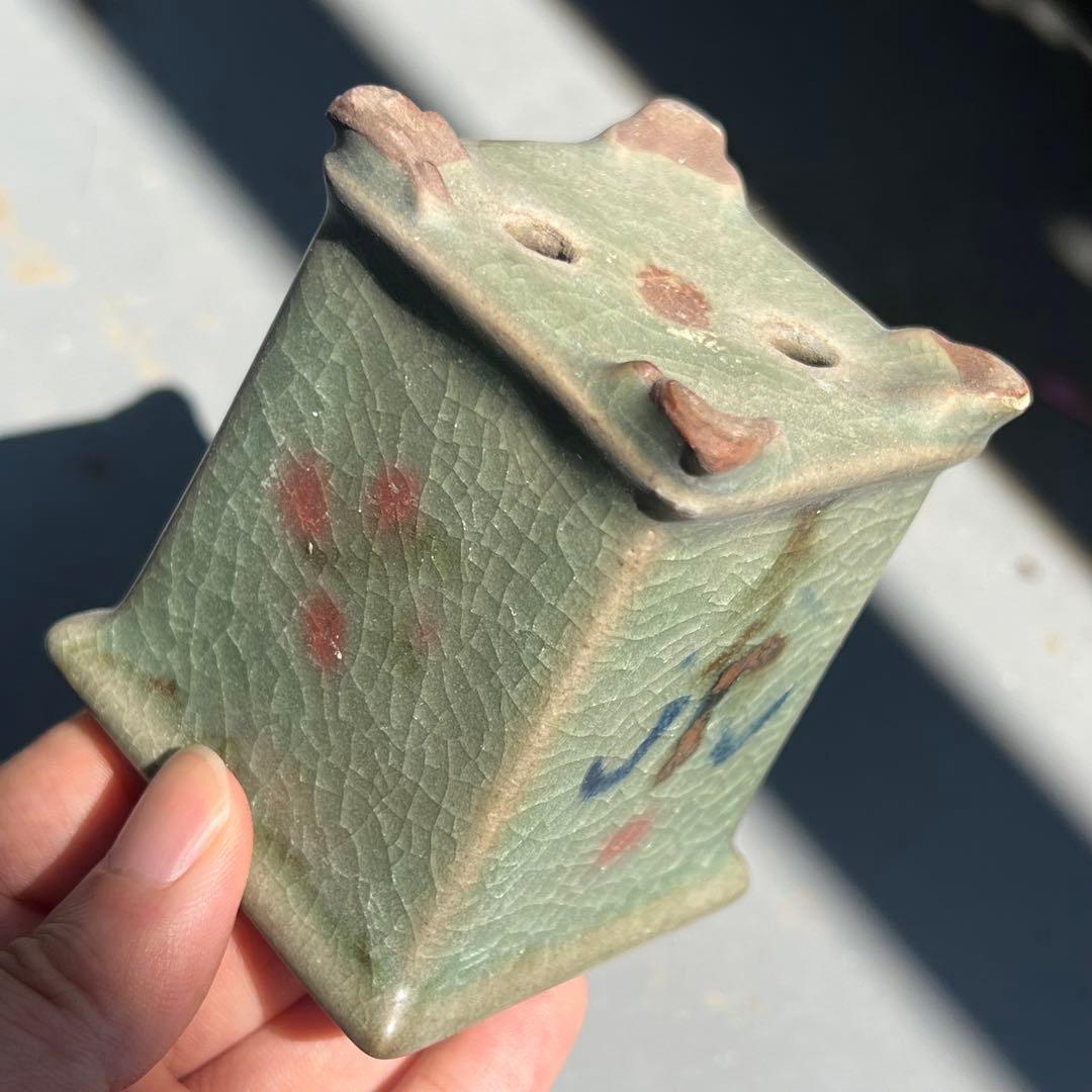 771.平安虹泉 雲足正方 盆栽鉢 植木鉢 6.5*6.5*7.9cm