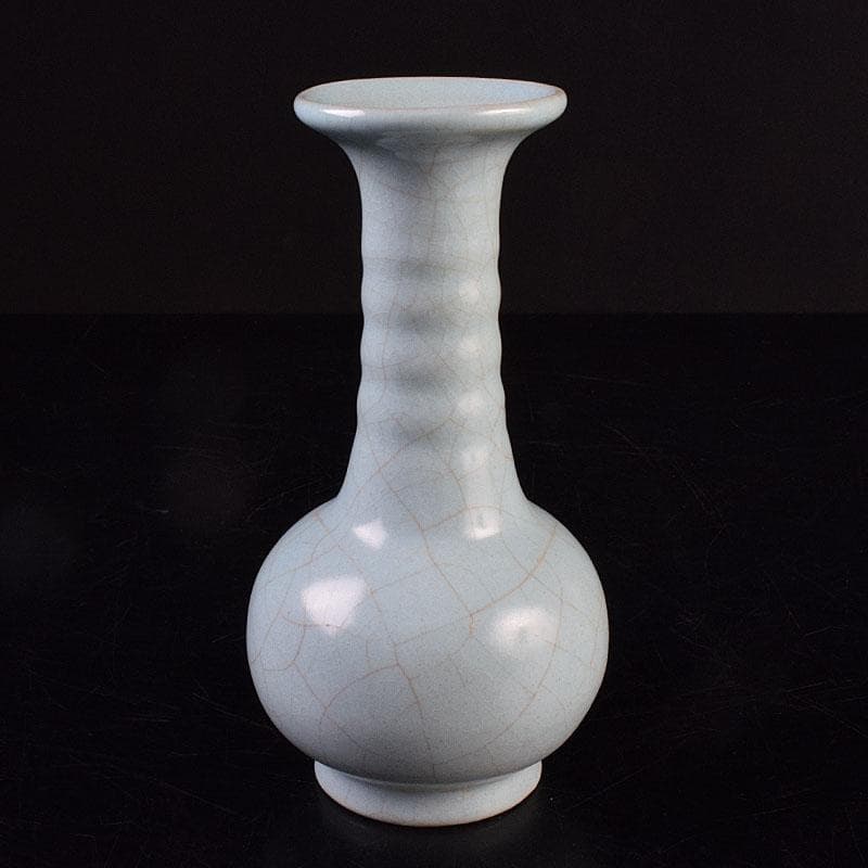 中国　哥窯　青白磁　金糸鉄線　氷裂文　鶴首花瓶　C　R8936