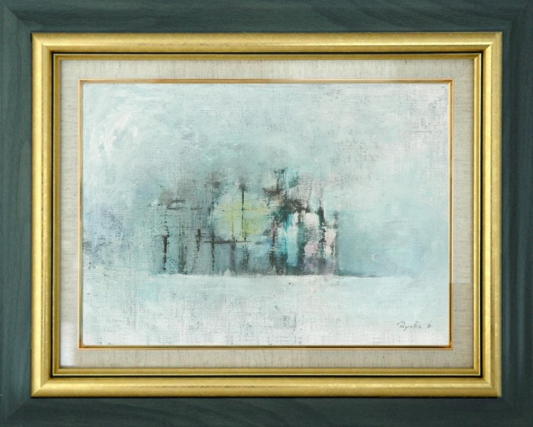 油絵 菅家令子 絵 絵画インテリア額付(銀)F4-272023風景 はざ木 雪国