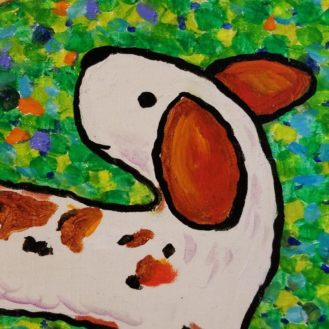 油絵　FUUTA確認　友だちの歌を聴く犬