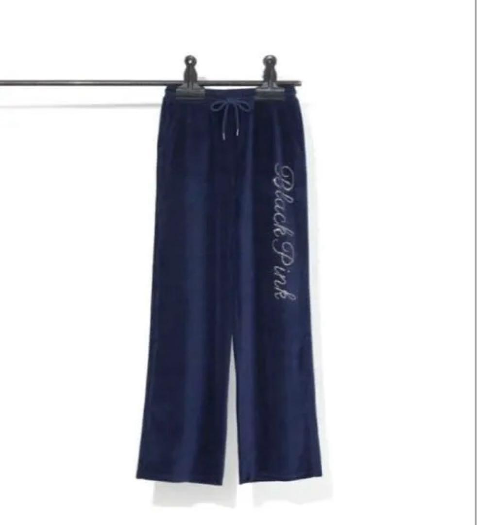 BLACKPINK ベロアロングパンツ（NAVY）Lサイズ