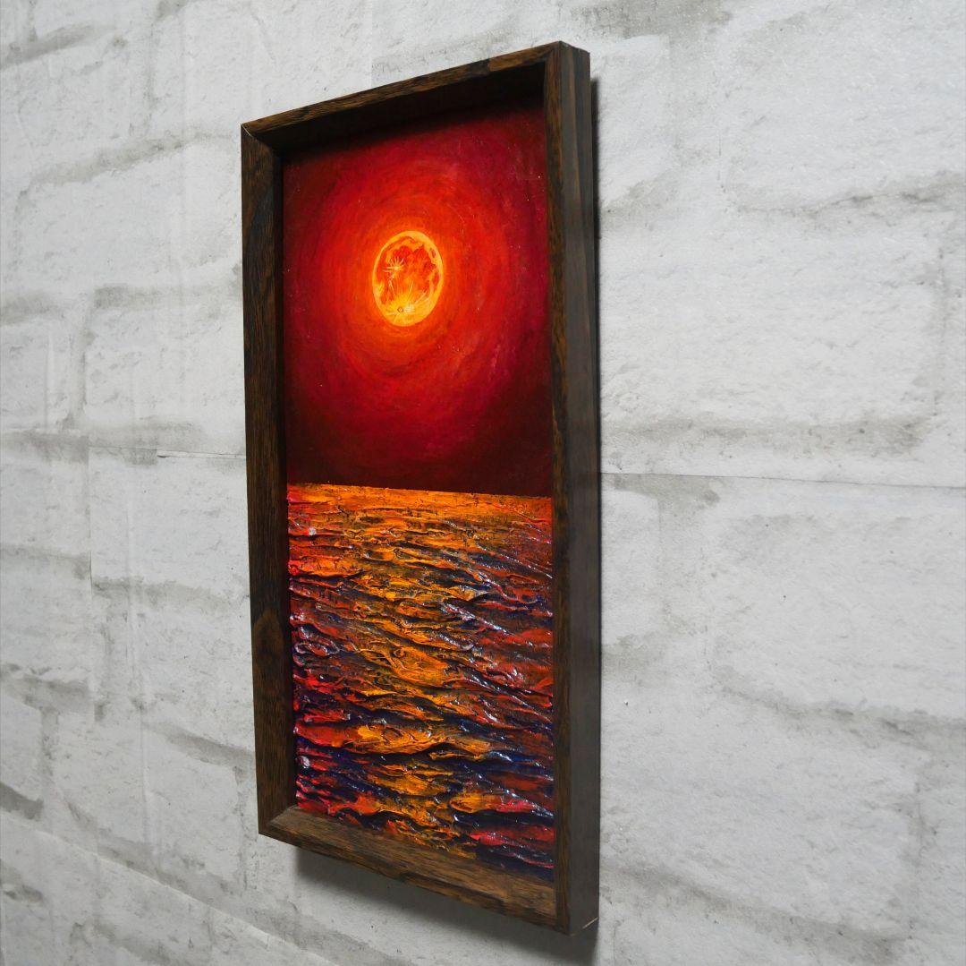 油絵 油彩 油彩画 絵 絵画 長方形ミニ絵画【オレンジ色の満月】