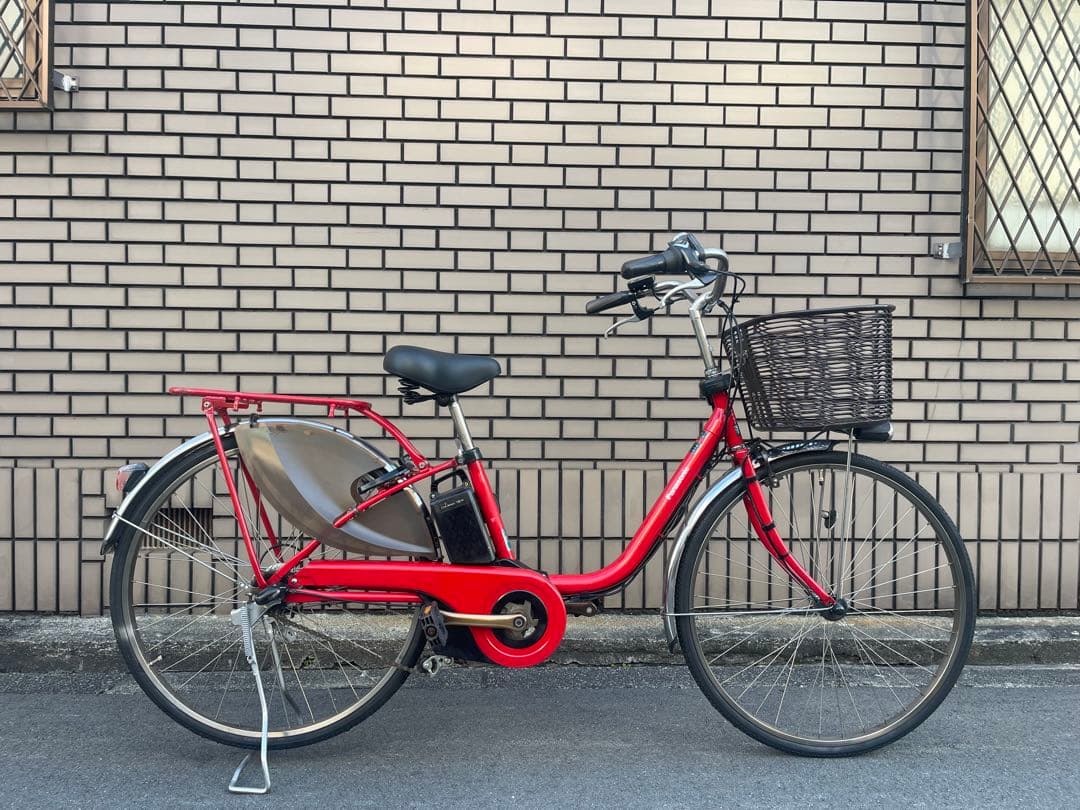 レッド 電動アシスト自転車 シティタイプ 前カゴ付き