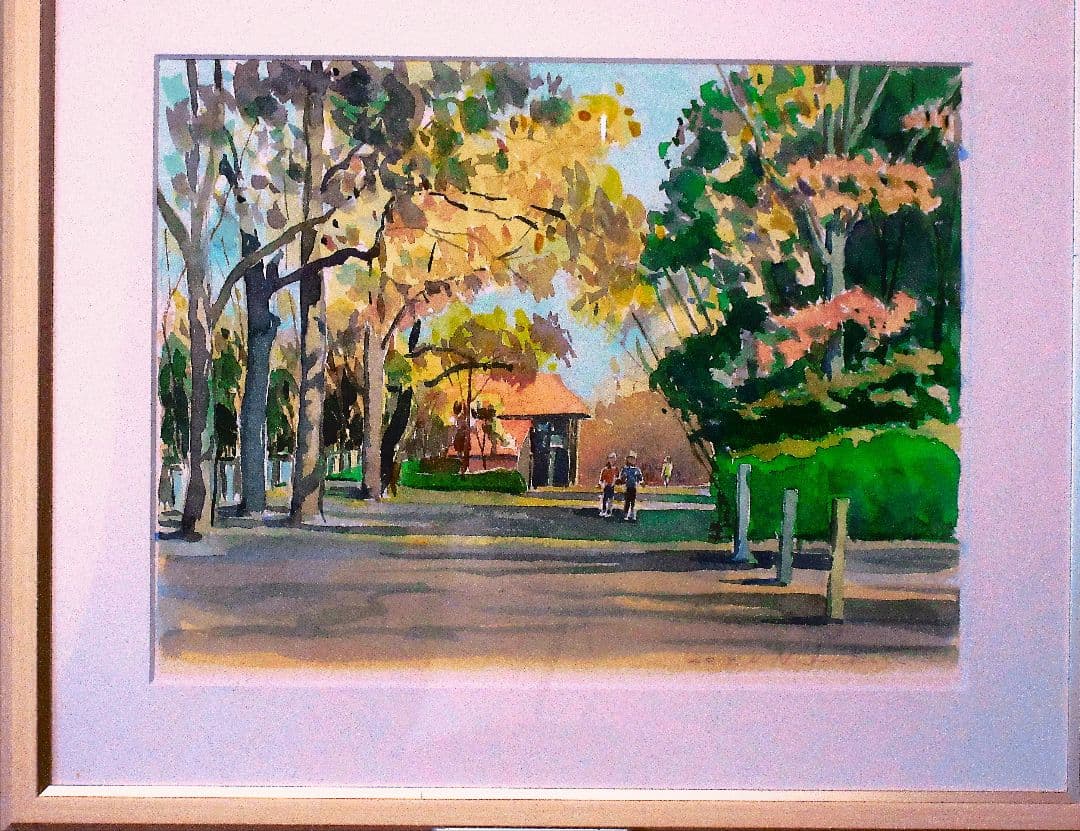 相模原公園風水彩画 額縁付き