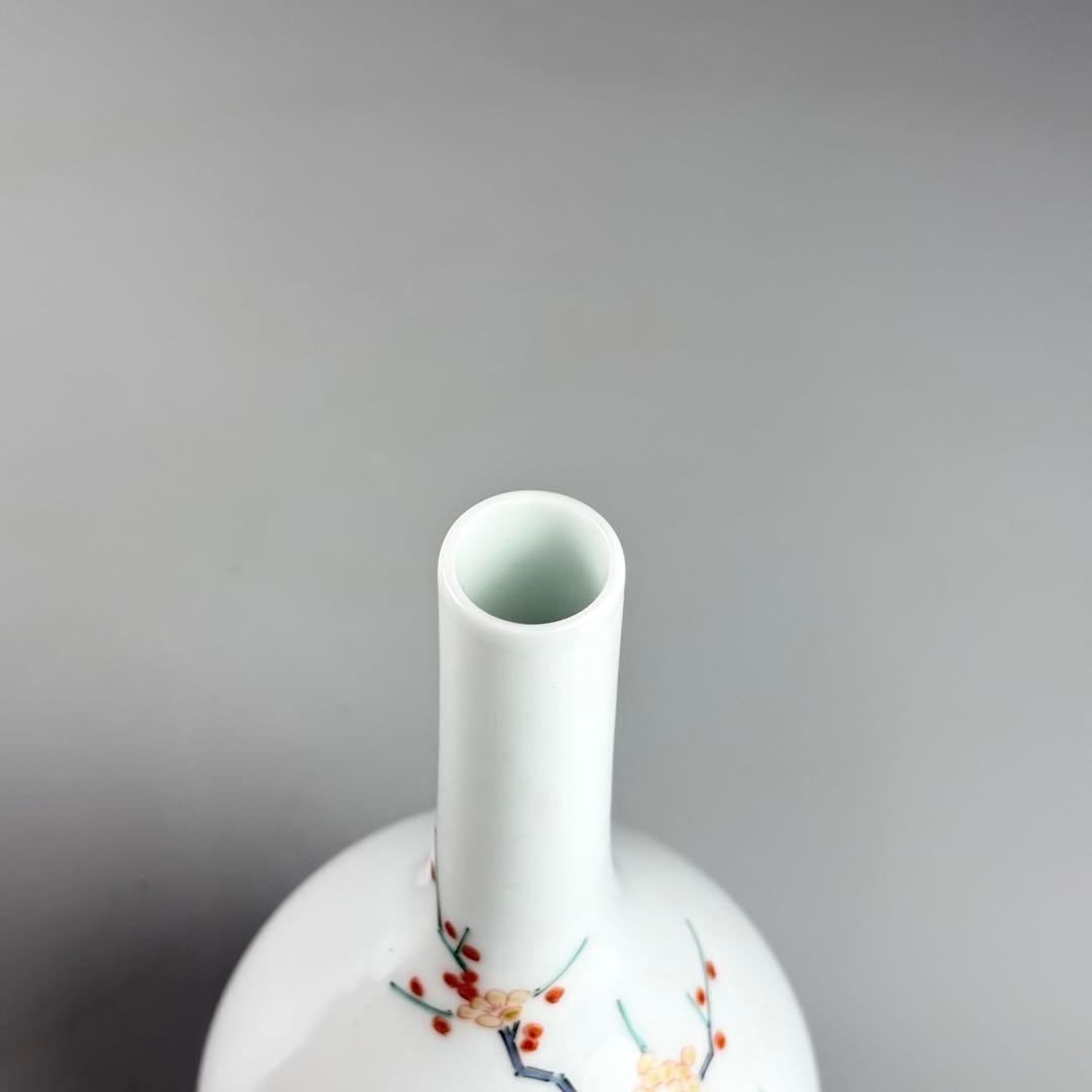 十三代酒井田柿右衛門作 錦梅鳥文花瓶 瓢箪花入 華道具 花生 花器 飾り瓶 共箱