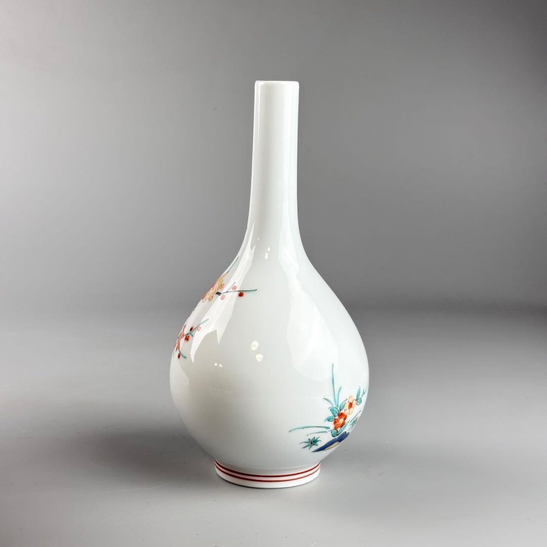 十三代酒井田柿右衛門作 錦梅鳥文花瓶 瓢箪花入 華道具 花生 花器 飾り瓶 共箱