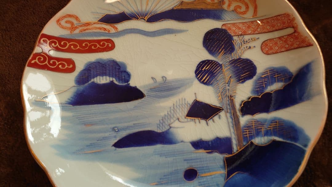 古伊万里　伊万里　色絵　金襴手　富士山　大皿　１客