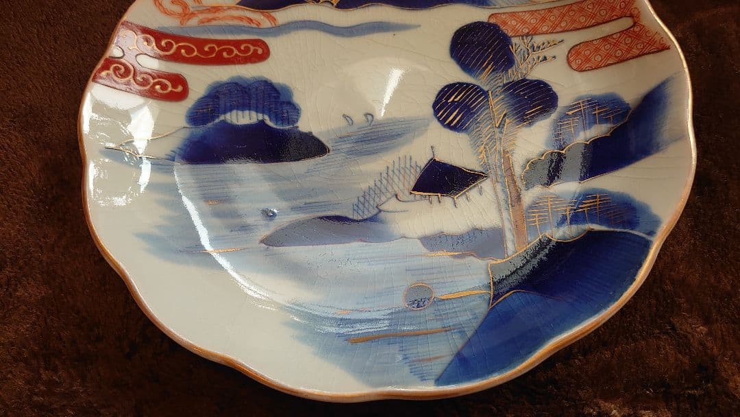 古伊万里　伊万里　色絵　金襴手　富士山　大皿　１客