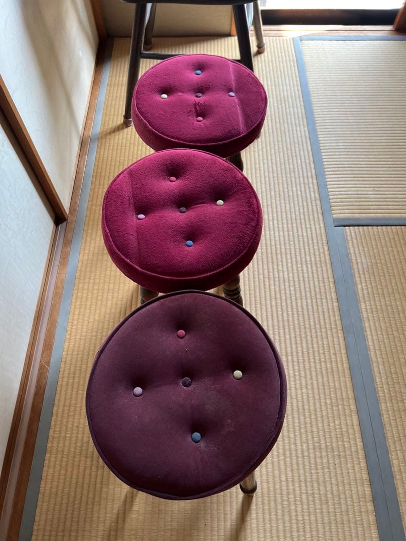 old maison アンティークチェア　スツール　丸椅子　木製＋布貼り　3脚