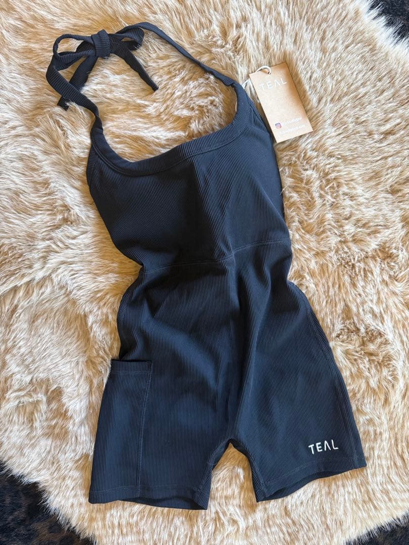 TEAL ブラック ヨガウェア XS ホルターネック オールインワン