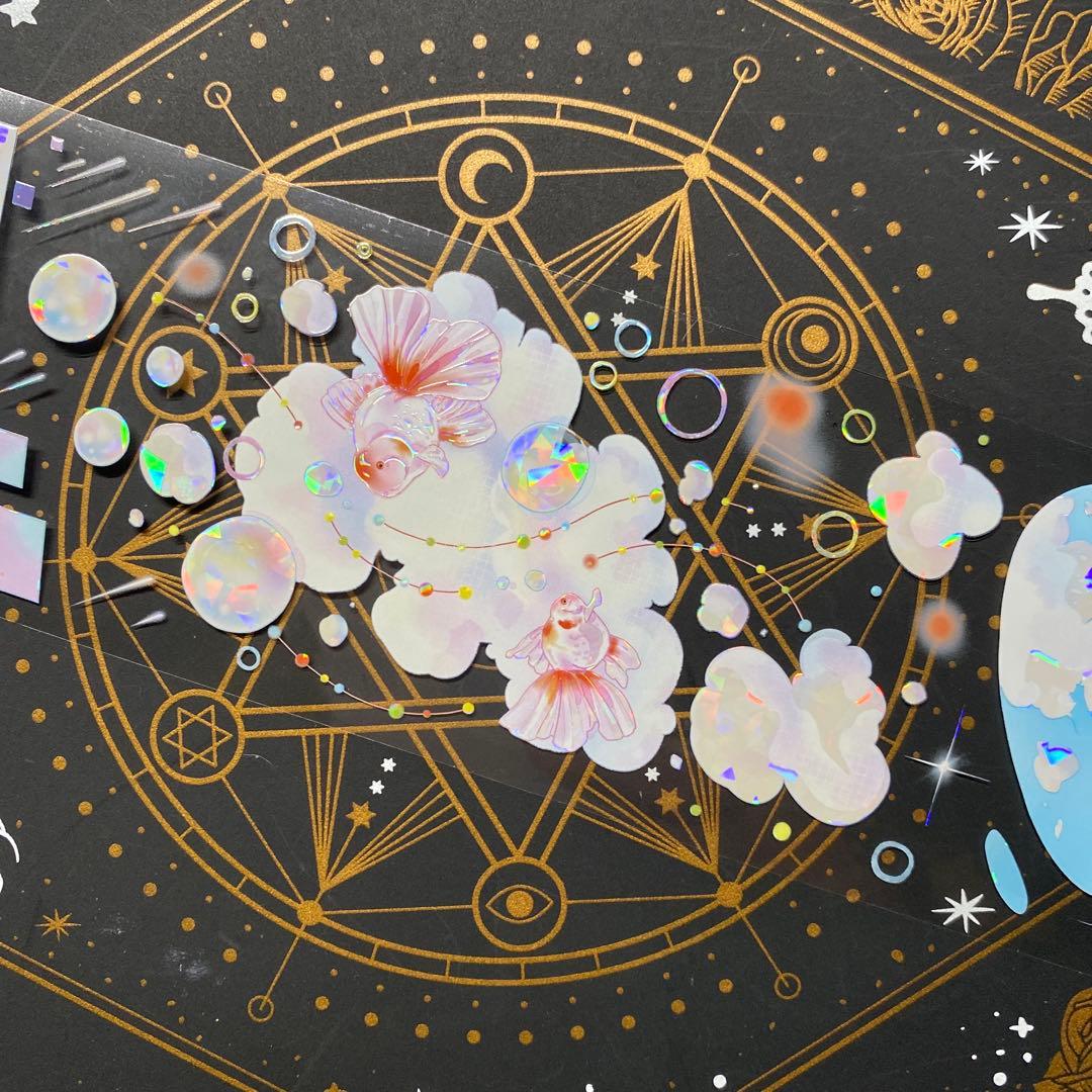 【9154】海外　マステ　中古巻　PETマスキングテープ　雲　金魚　装飾系