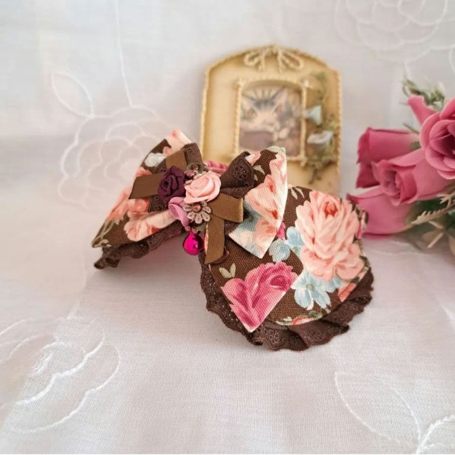 プッチ、和風つまみ細工(水色)わんちゃん猫ちゃん用襟付き首輪