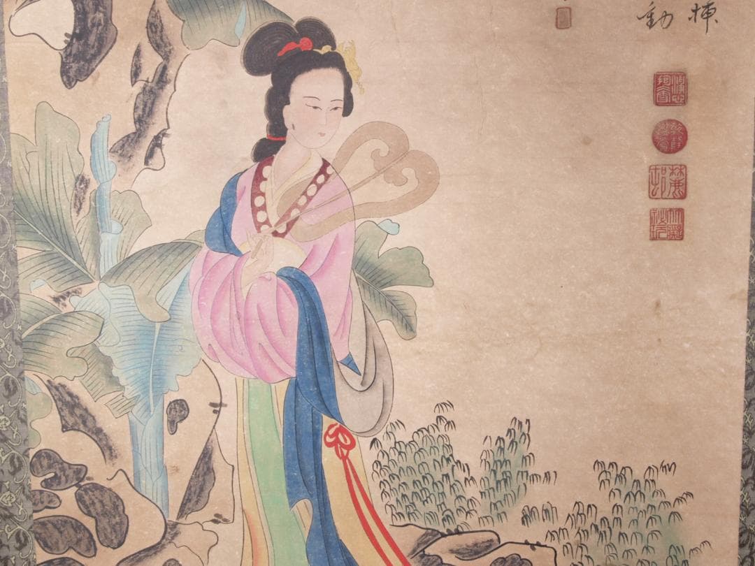 【骨董掛け軸】中国 周昉作　肉筆保証 捲り古美術 AK960A12-3