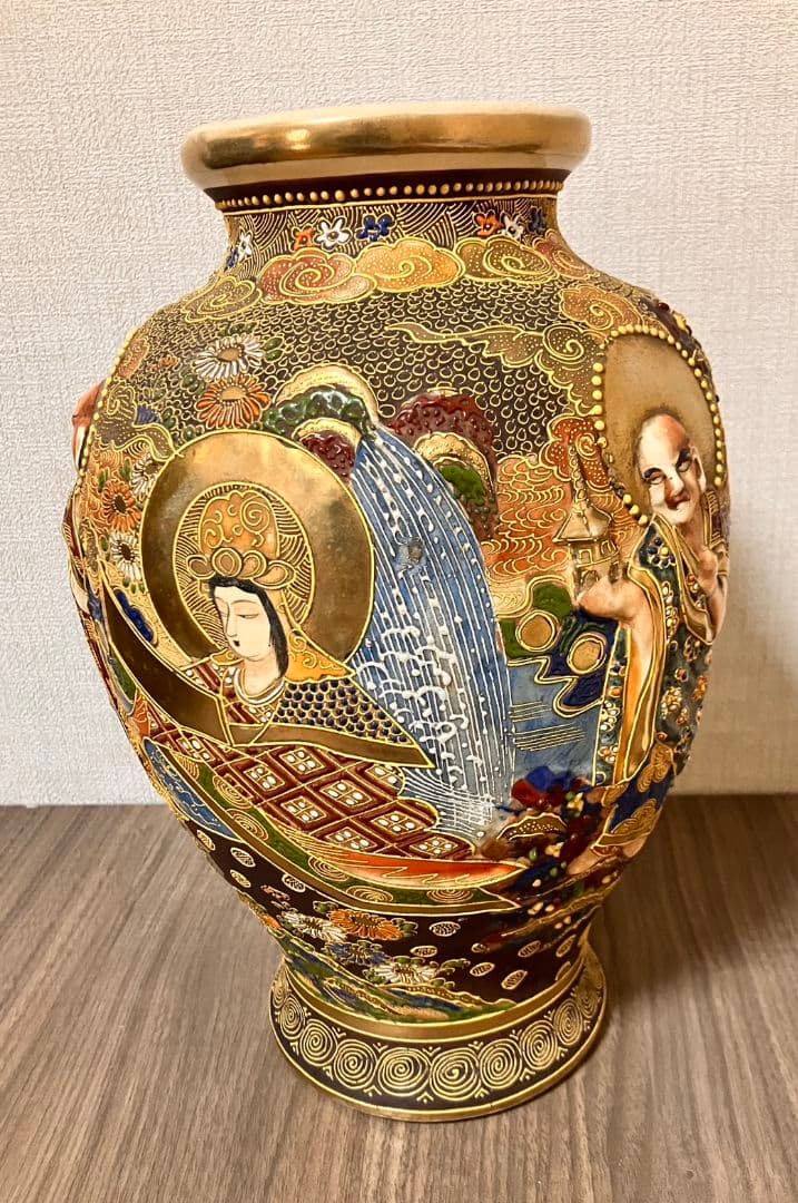 薩摩焼 金襴手 羅漢・観音図 大型壺 アンティーク美術品
