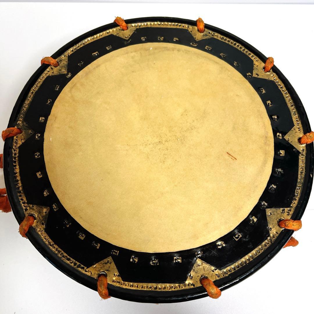 【蒔絵・金彩】締め太鼓　和太鼓 34.5cm×16cm 扇絵柄　扇子　打楽器